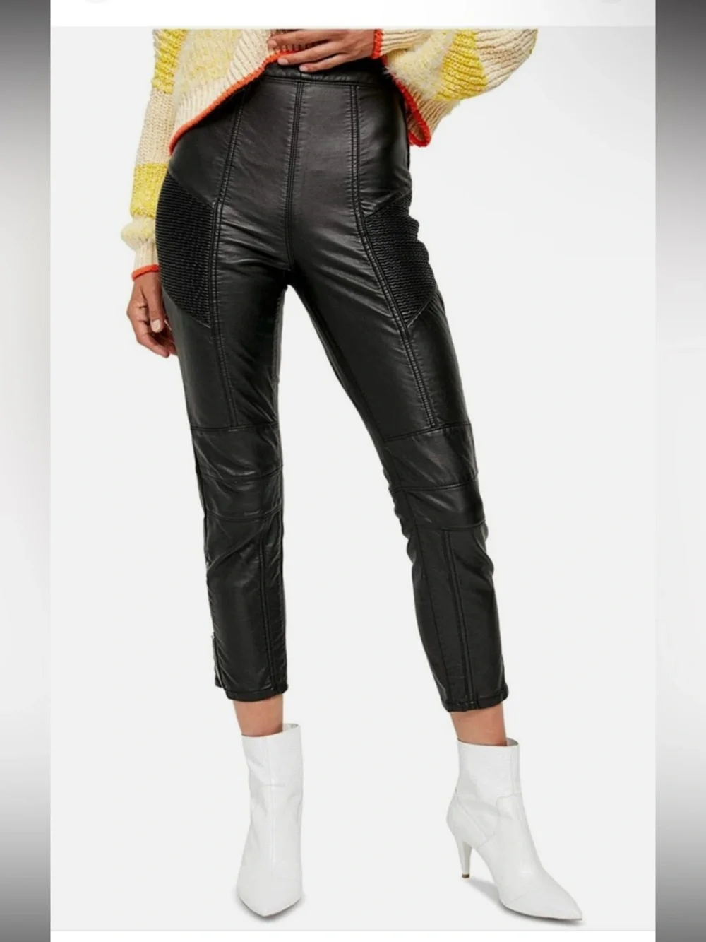 Free People Kaelin Burgundy Faux Leather Moto Cropped Pants